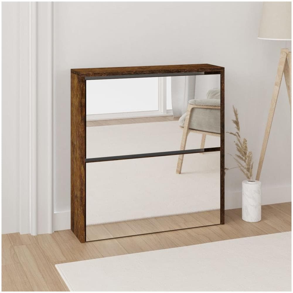 Scarpiera Con Specchio A 2 Livelli Rovere Fumo 63x17x67 Cm - Foto 1