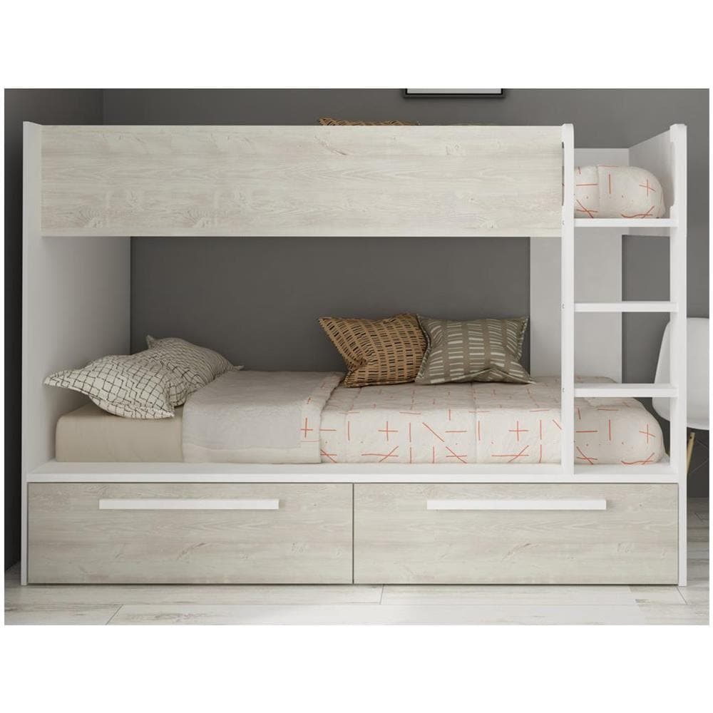 Letto A Castello 2 Cassetti 2 X 90 X 200 Cm Bianco E Naturale - Tinoli - Foto 2