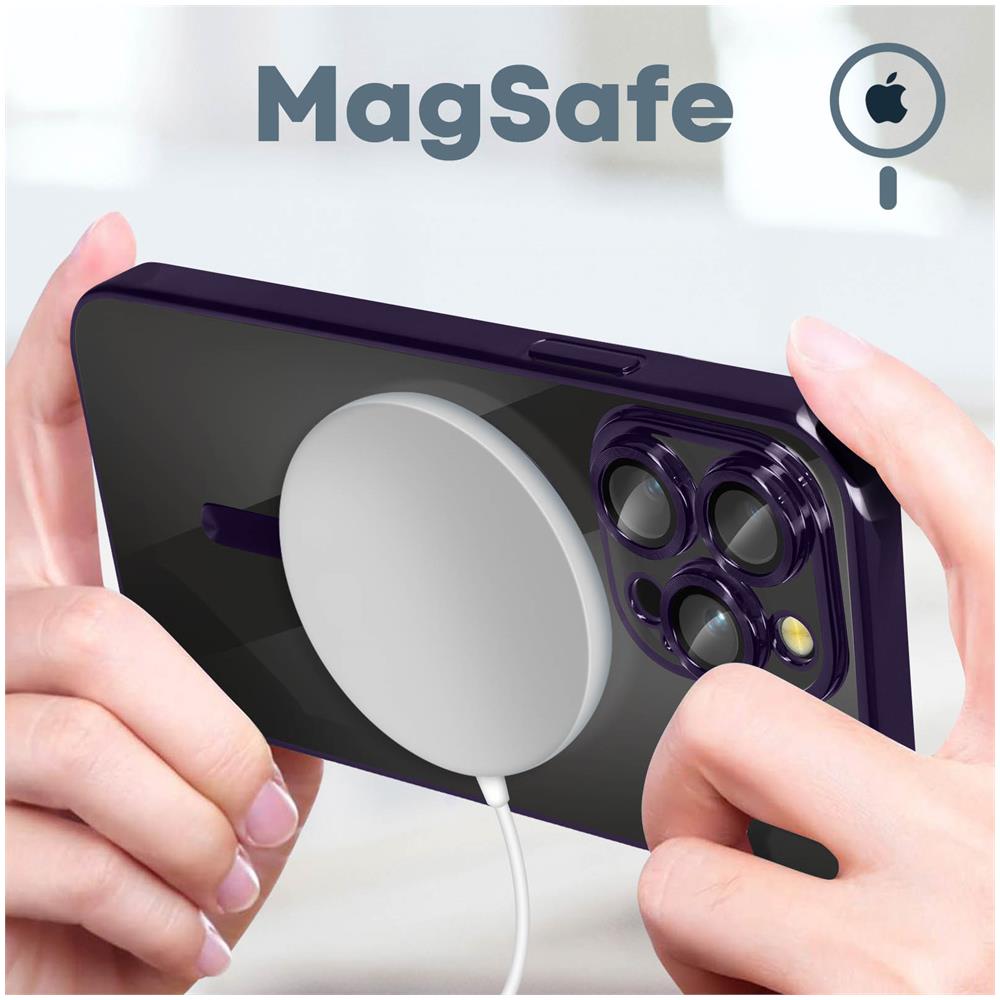 Cover Magsafe Per Iphone 14 Pro Silicone Protezione Fotocamera Bordo Viola - Foto 2
