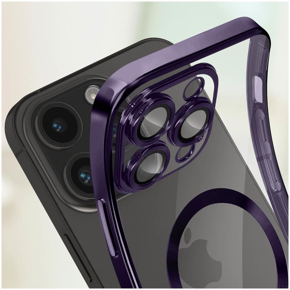 Cover Magsafe Per Iphone 14 Pro Silicone Protezione Fotocamera Bordo Viola - Foto 5