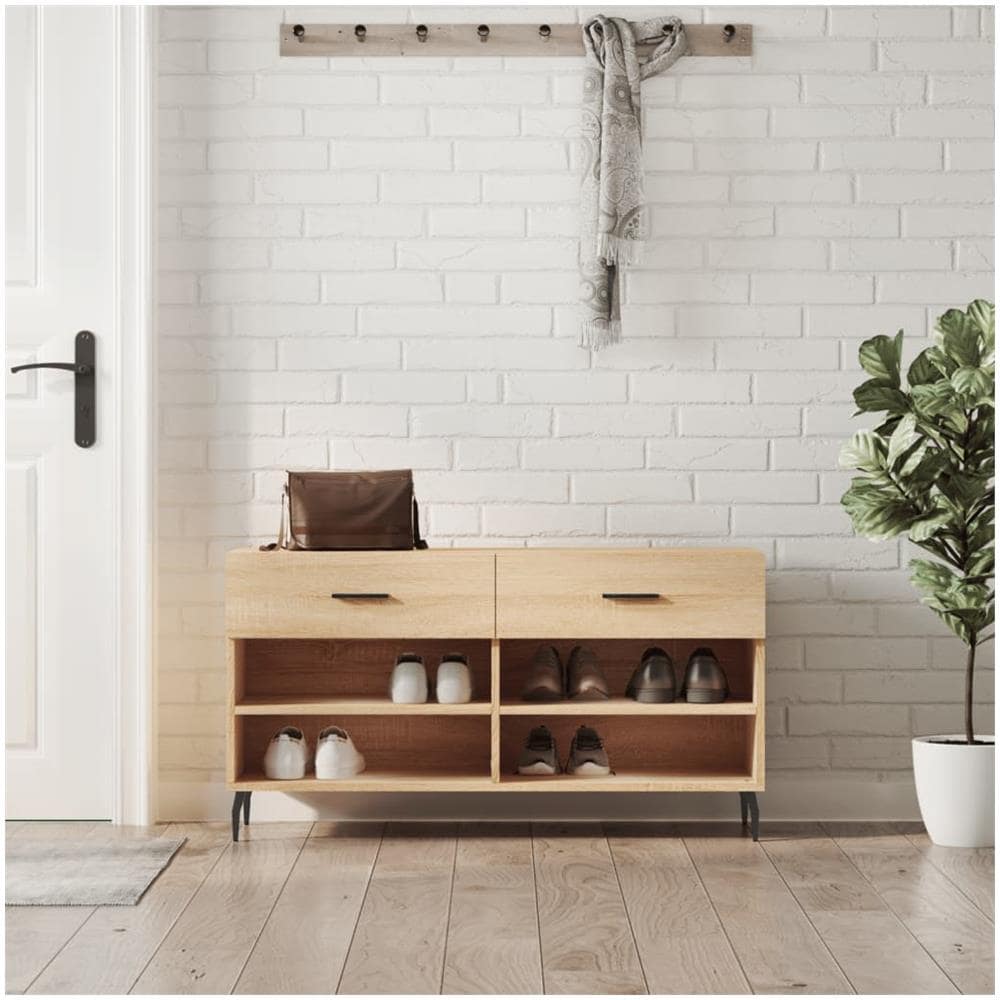 Panca Porta Scarpe Rovere Sonoma 102x35x55 Cm Legno Multistrato - Foto 1