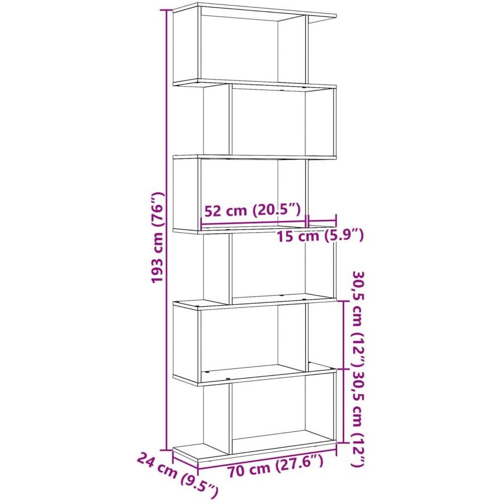 Libreria Divisorio 6Piani Grigio Cemento 70x24x193cm Truciolato - Foto 10