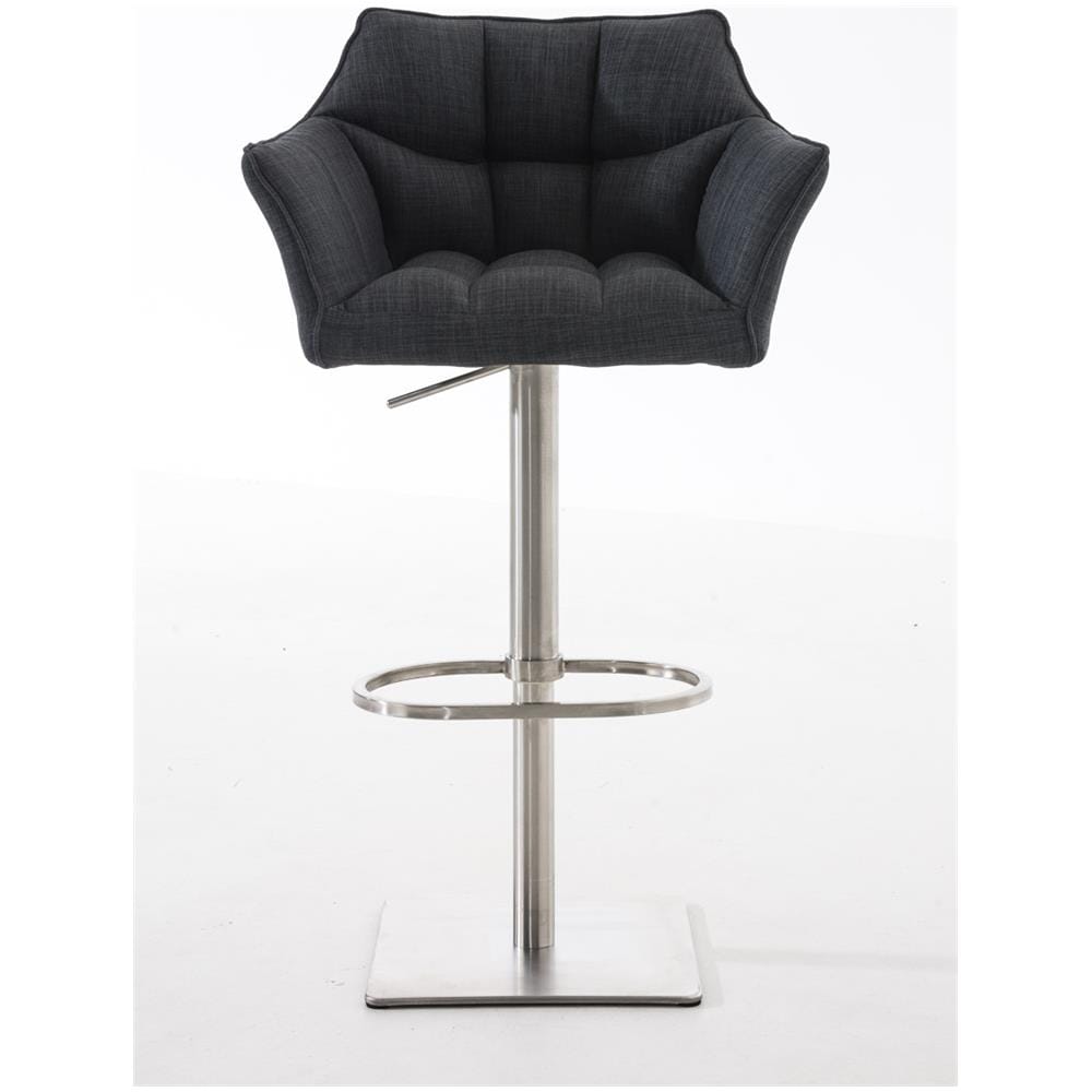 Sgabello Alto Bar Damaso I Sgabello Design Cucina Trapuntato in Tessuto con Braccioli E Schienale Imbottiti l Sedia Sgabello Bar Pub con Poggiapiedi Grigio Scuro Acciaio Inox - Foto 2