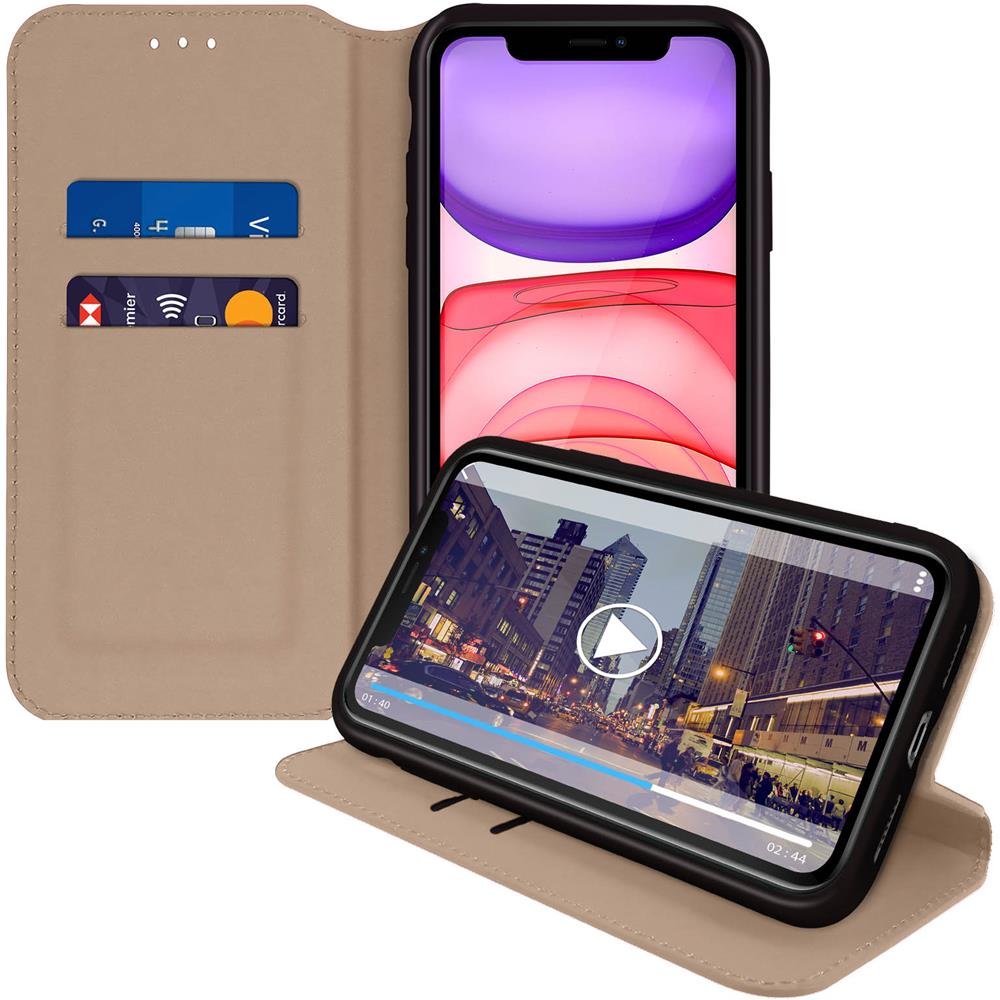 Custodia Apple Iphone 11 Portacarte Funzione Supporto Similpelle Liscia Oro - Foto 2
