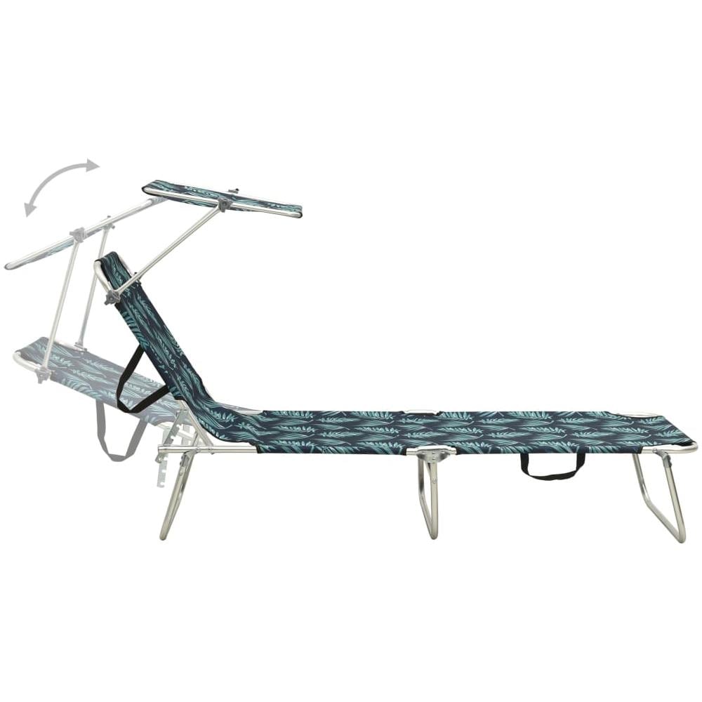 Lettino Prendisole Pieghevole con Tendina Acciaio Stampa Foglie - Foto 3
