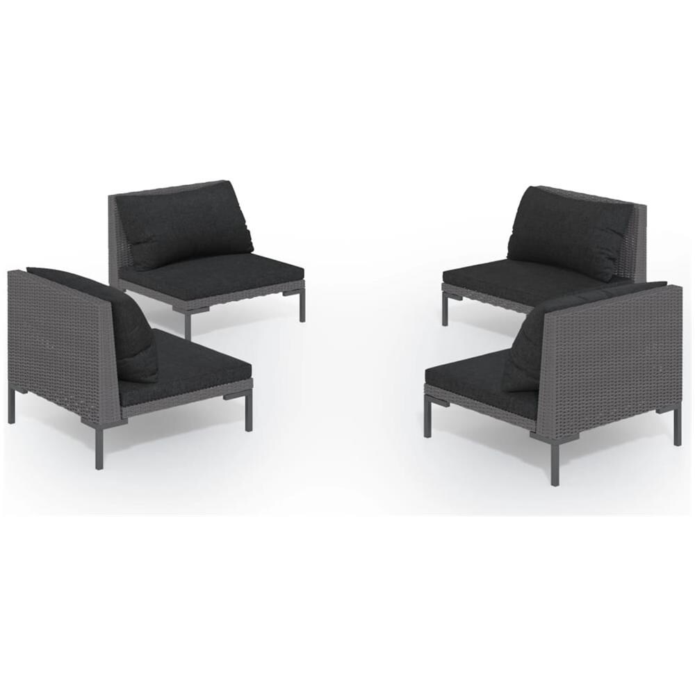 Set Divani Giardino 4 Pz Con Cuscini In Polyrattan Grigio Scuro - Foto 1