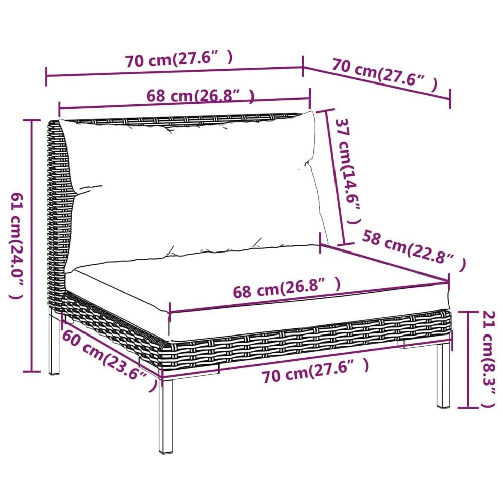 Set Divani Giardino 4 Pz Con Cuscini In Polyrattan Grigio Scuro - Foto 5