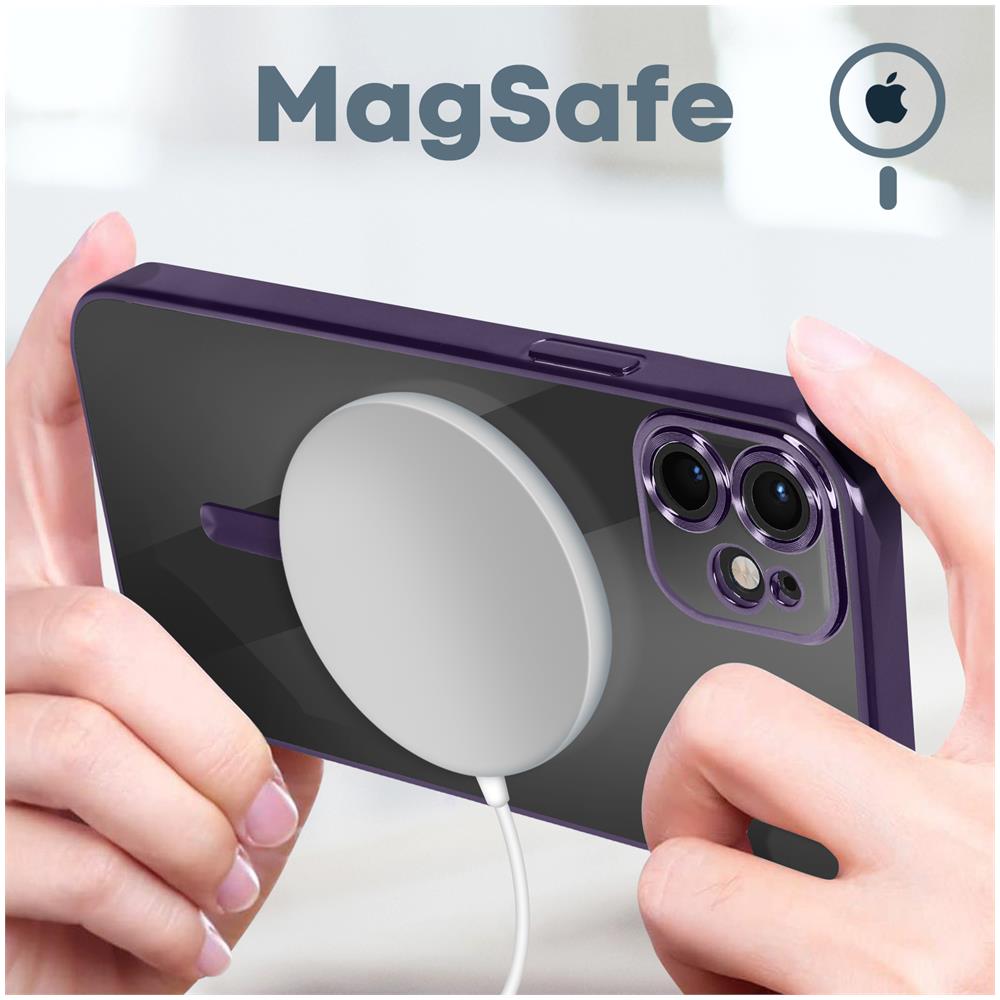 Cover Magsafe Per Iphone 11 Silicone Protezione Fotocamera Bordo Cromato Viola - Foto 2