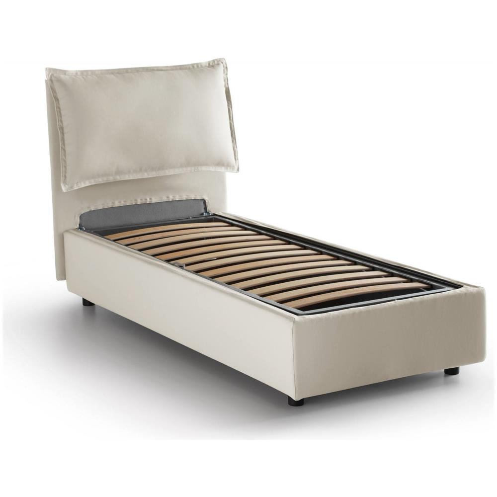 Letto Singolo Carla, Letto Contenitore Con Rivestimento In Tessuto, 100% Made In Italy, Apertura Frontale, Con Materasso Cm 90x200 Incluso, Panna - Foto 4