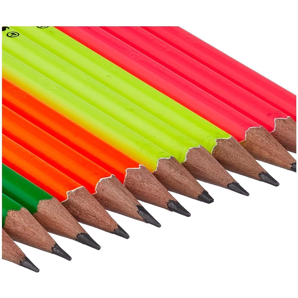 swano fluo - Matita in Grafite - con gommino - Eco Pack da 12 - Gradazione HB - Giallo /Verde /Arancione /Rosa - Foto 2