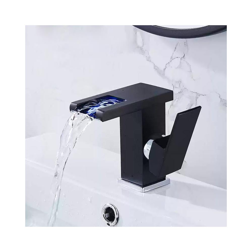Rubinetto per lavabo da bagno, Blackswan, tipo M173, modello nero opaco con LED, dimensioni 12,5 cm - Foto 4