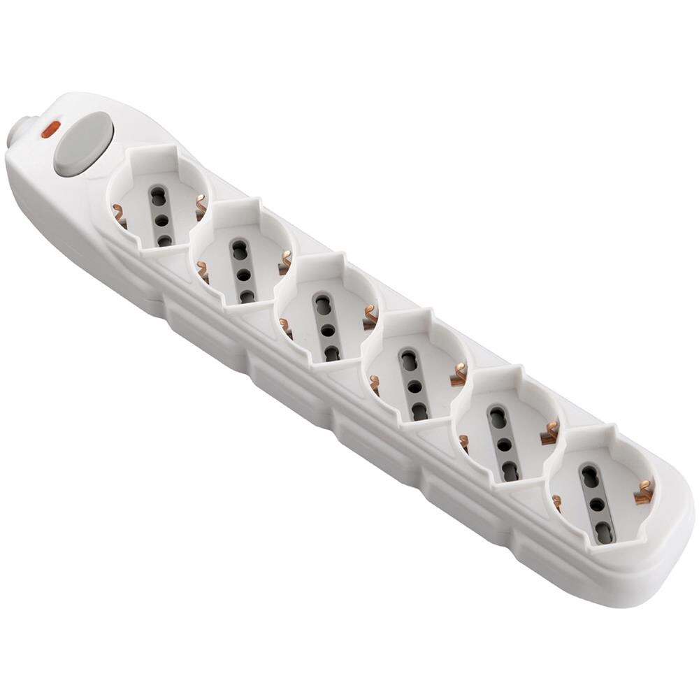 82071 Multipresa 6 posti polivalenti (schuko + 10/16A) con interruttore - bianco - Foto 1