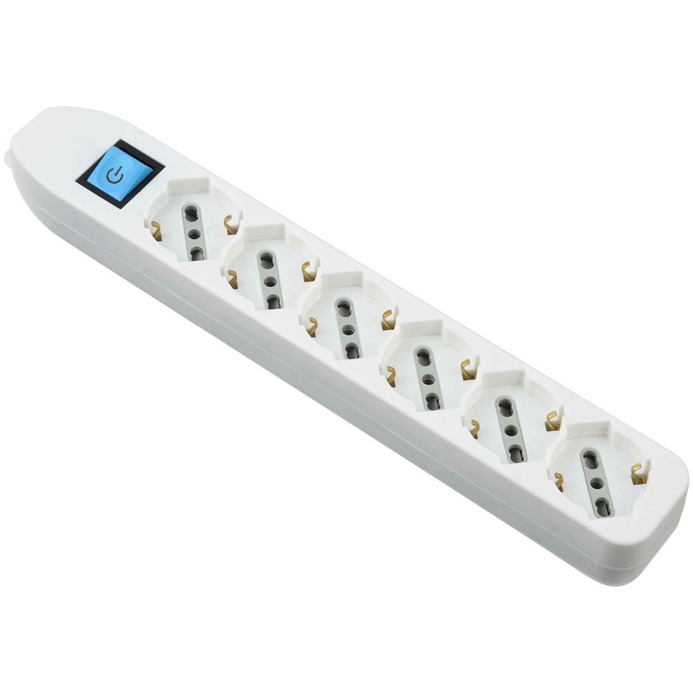 82071 Multipresa 6 posti polivalenti (schuko + 10/16A) con interruttore - bianco - Foto 2