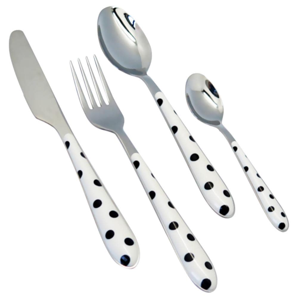Set Servizio 24 Posate Pois Bianco In Acciaio Con Forchette Cucchiaio Coltello - Foto 2