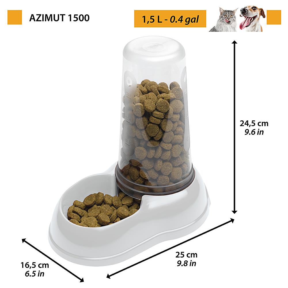 Distributore Di Cibo O Acqua Per Cani E Gatti Azimut 1500 Dispenser Per Animali 1,5 Litri Mangiatoia Per Crocchette Cibo Secco Acqua, Robusta Plastica, Serbatoio Trasparente Con Scala Graduata, Fondo Antiscivolo, 16,5 X 25 X H 24,5 Cm Blu - Foto 2