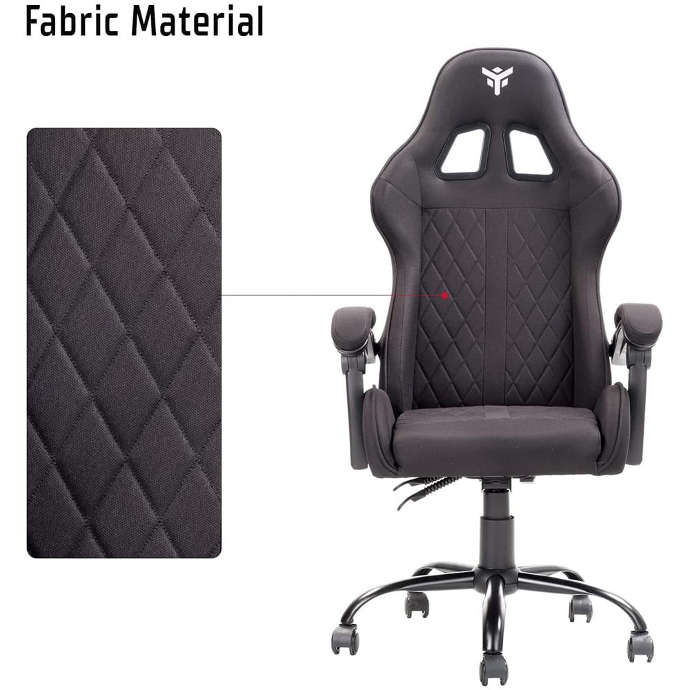 Gaming Chair RHOMBUS FF10 - Tessuto, Doppio Cuscino, Schienale Reclinabile, Nero Nero - Foto 2