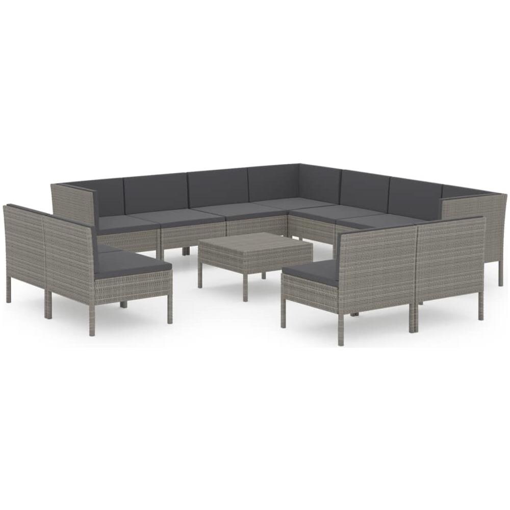 Set Divani Da Giardino 12 Pz Con Cuscini In Polyrattan Grigio - Foto 2