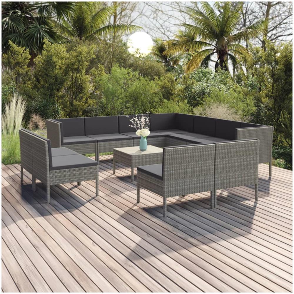 Set Divani Da Giardino 12 Pz Con Cuscini In Polyrattan Grigio - Foto 1