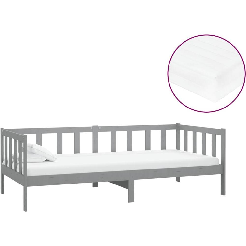 Divano Letto Con Materasso 90x200 Cm Grigio In Massello Di Pino - Foto 2