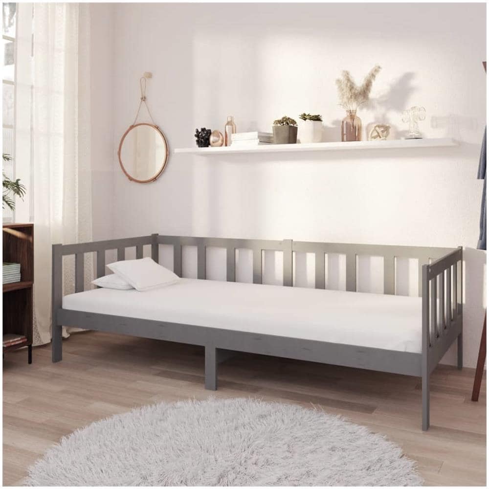 Divano Letto Con Materasso 90x200 Cm Grigio In Massello Di Pino - Foto 1