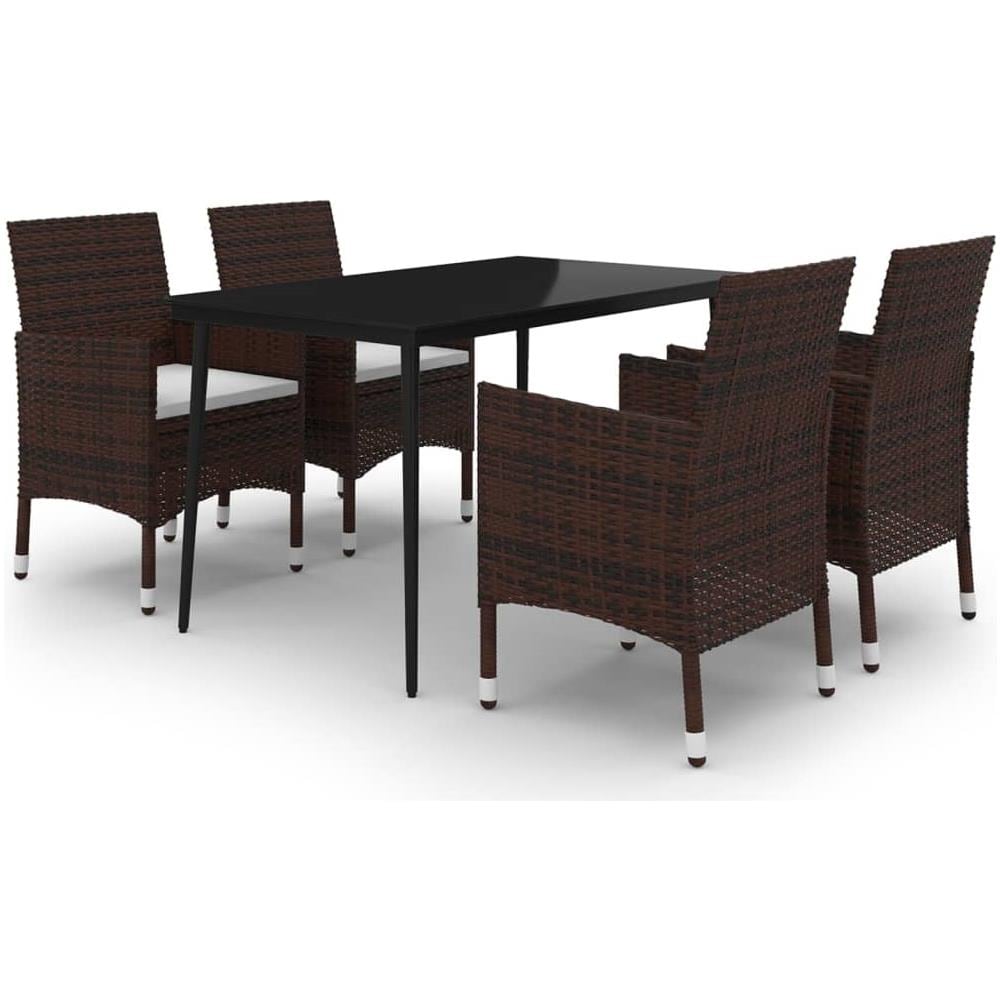 Set Da Pranzo Per Giardino 5 Pz Con Cuscini Polyrattan E Vetro - Foto 2