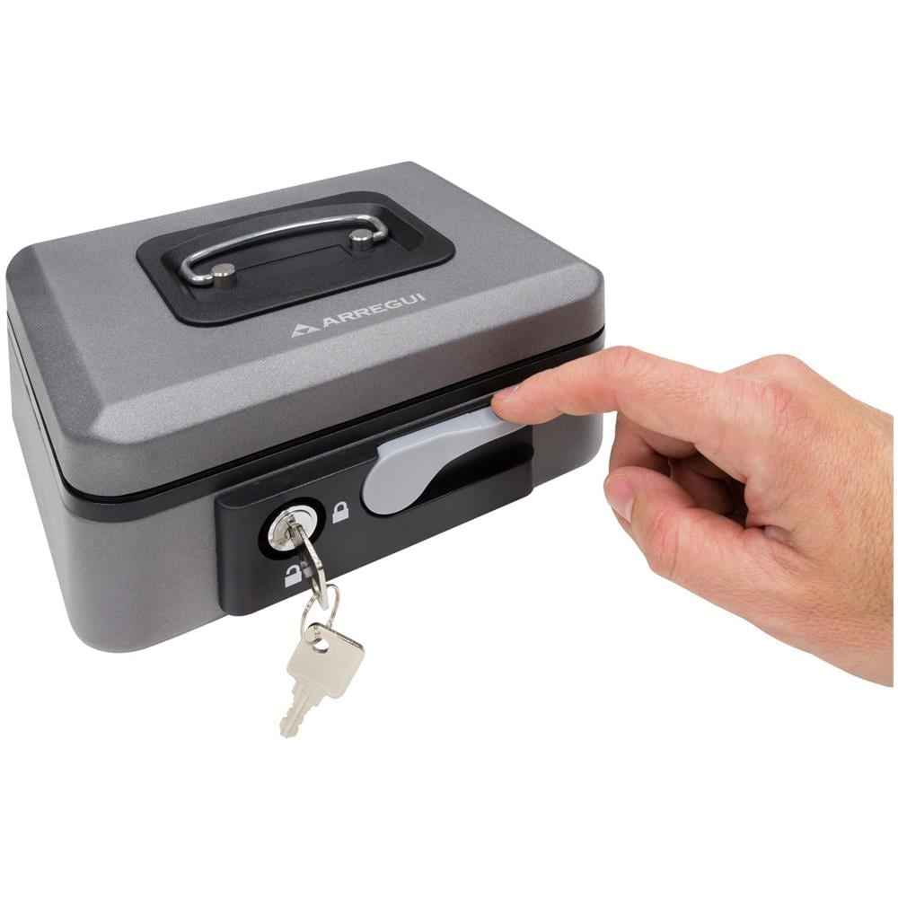 Popup C9726 Cassetta Di Sicurezza Con Chiave E Pulsante Per Contare E Trasportare Denaro | Cassetta Portavalori In Acciaio Con Vassoio Portamonete | Cassaforte Portatile Larghezza 20cm | grigio - Foto 2