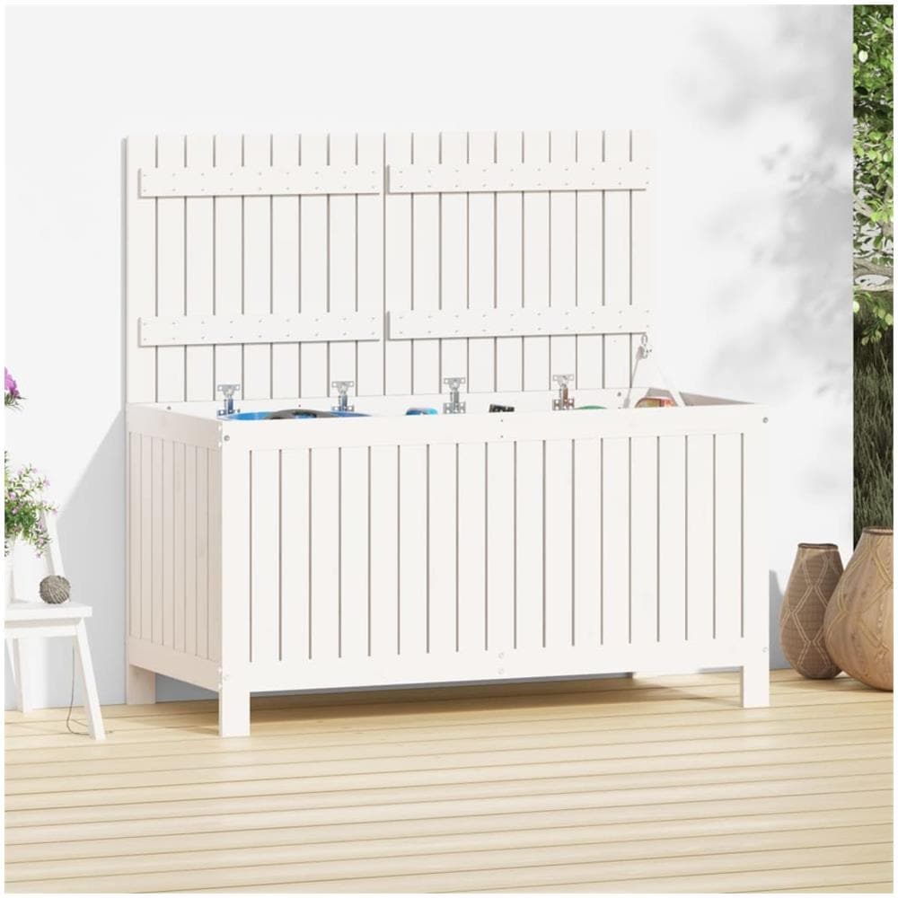 Contenitore Da Giardino Bianco 121x55x64 Cm Legno Massello Pino - Foto 3