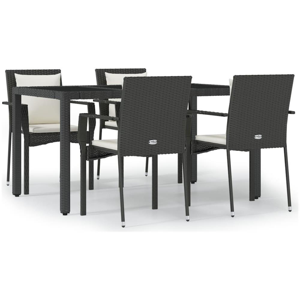 Set Da Pranzo Da Giardino 5 Pz Nero Con Cuscini In Polyrattan - Foto 2