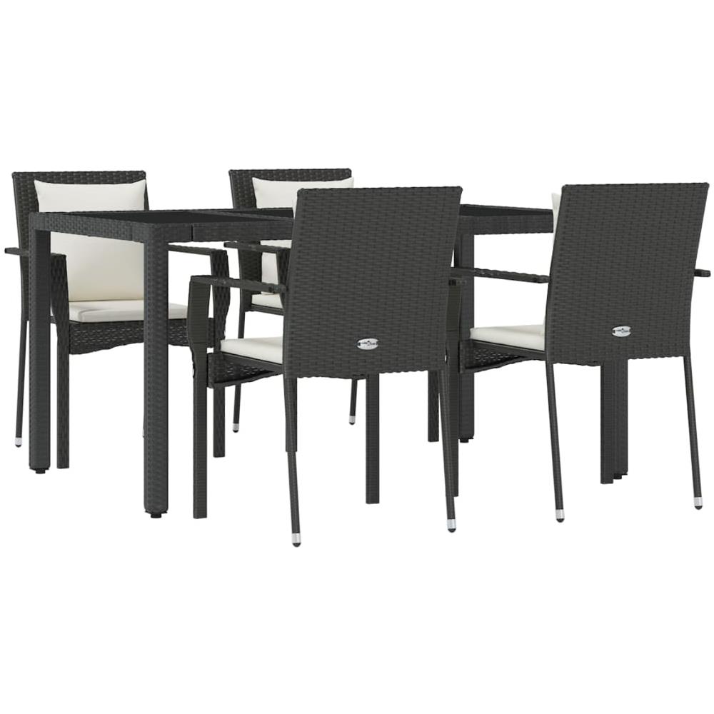 Set Da Pranzo Da Giardino 5 Pz Nero Con Cuscini In Polyrattan - Foto 3