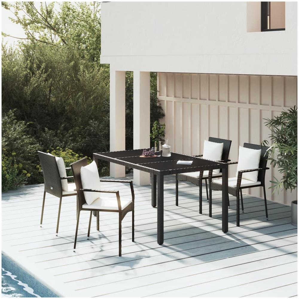 Set Da Pranzo Da Giardino 5 Pz Nero Con Cuscini In Polyrattan - Foto 1