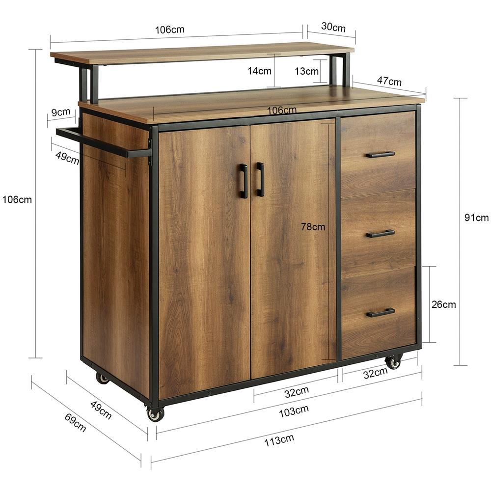 Carrello Cucina,credenza, Penisola Cucina Con Ruote Stile Vintage Marrone, Knl02-pf - Foto 2