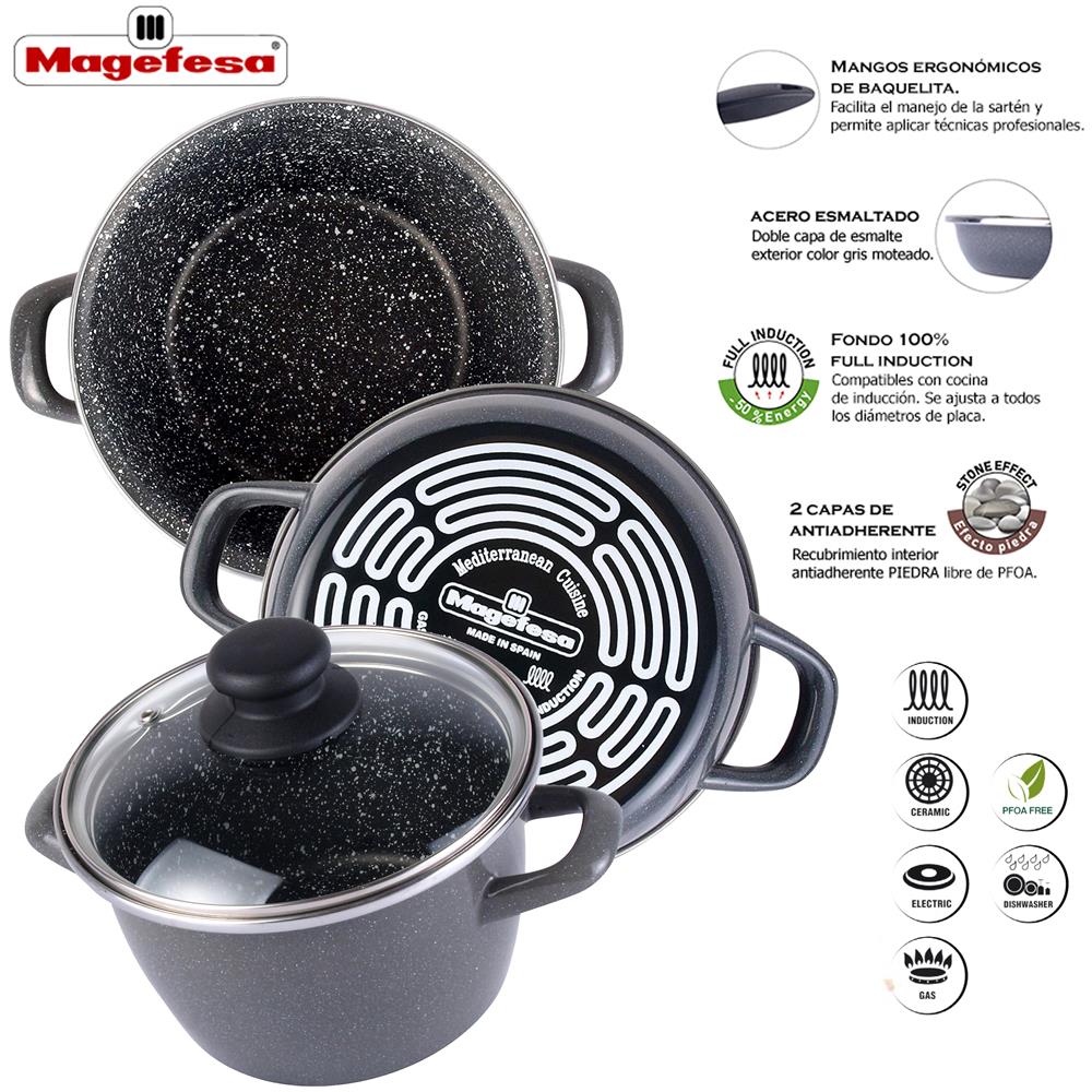 K2 Gransasso 16 Casseruola Con Coperchio In Vetro, Acciaio Smaltato Vetrificato, Grigio, Lavabile A Induzione E In Lavastoviglie - Foto 2