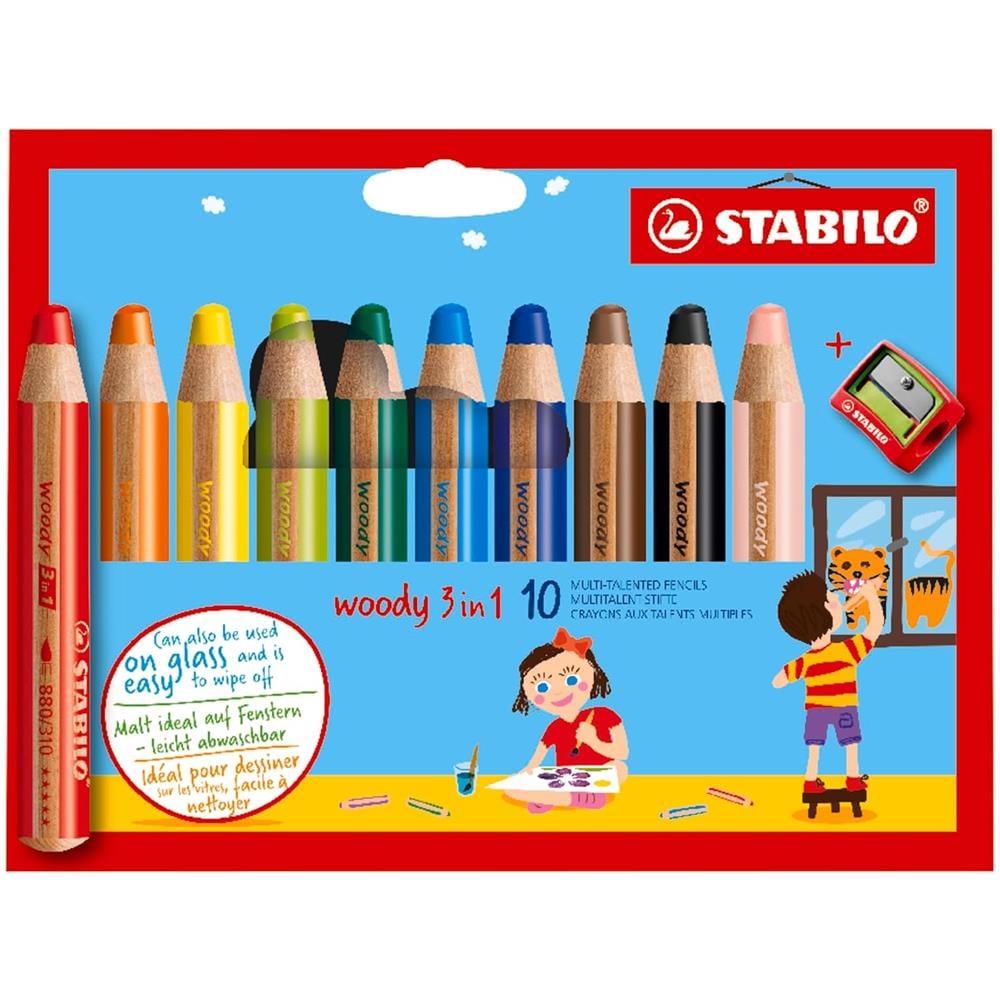 woody 3 in 1 - Matita colorata Multi-Funzione - Astuccio da 10 - con Temperino - Colori assortiti - Foto 1