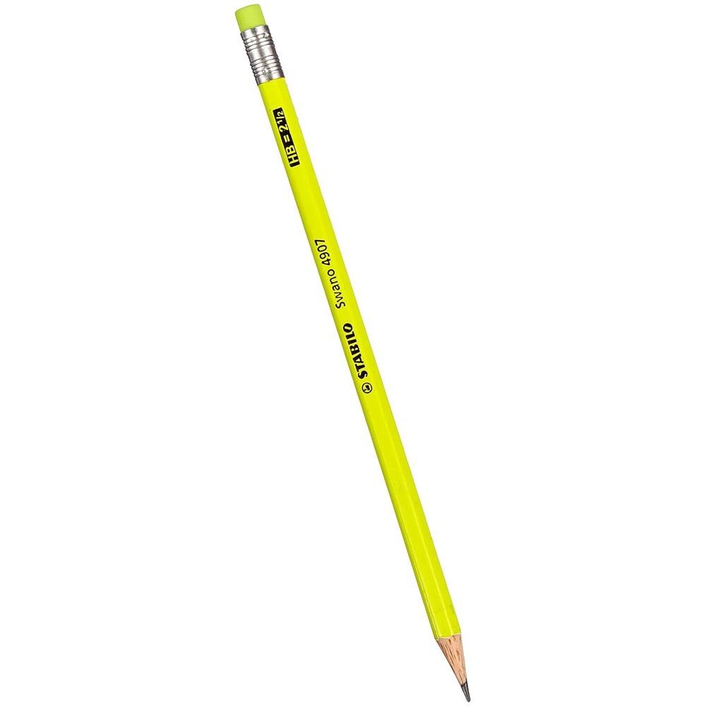 swano fluo - Matita in Grafite - con gommino -Confezione da 12 - Gradazione HB - Giallo Fluo - Foto 1