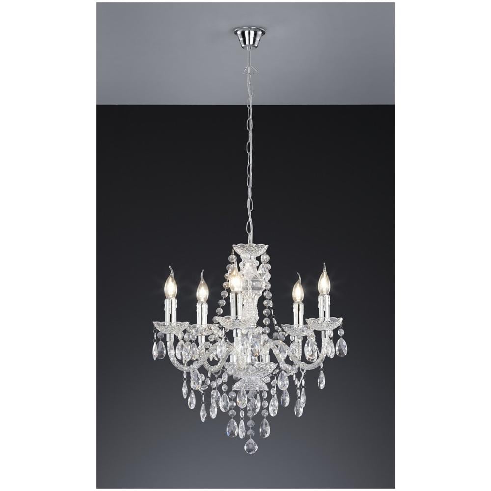 Lampadario Classico In Acrilico, Ø52xh. 150 Cm, 5x40w E14 Trasparente - Foto 1