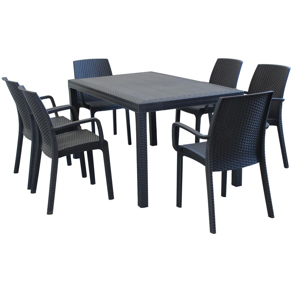 Caligola - Set Tavolo Fisso In Wicker Cm 150 X 90 Compreso Di 6 Sedute - Foto 1