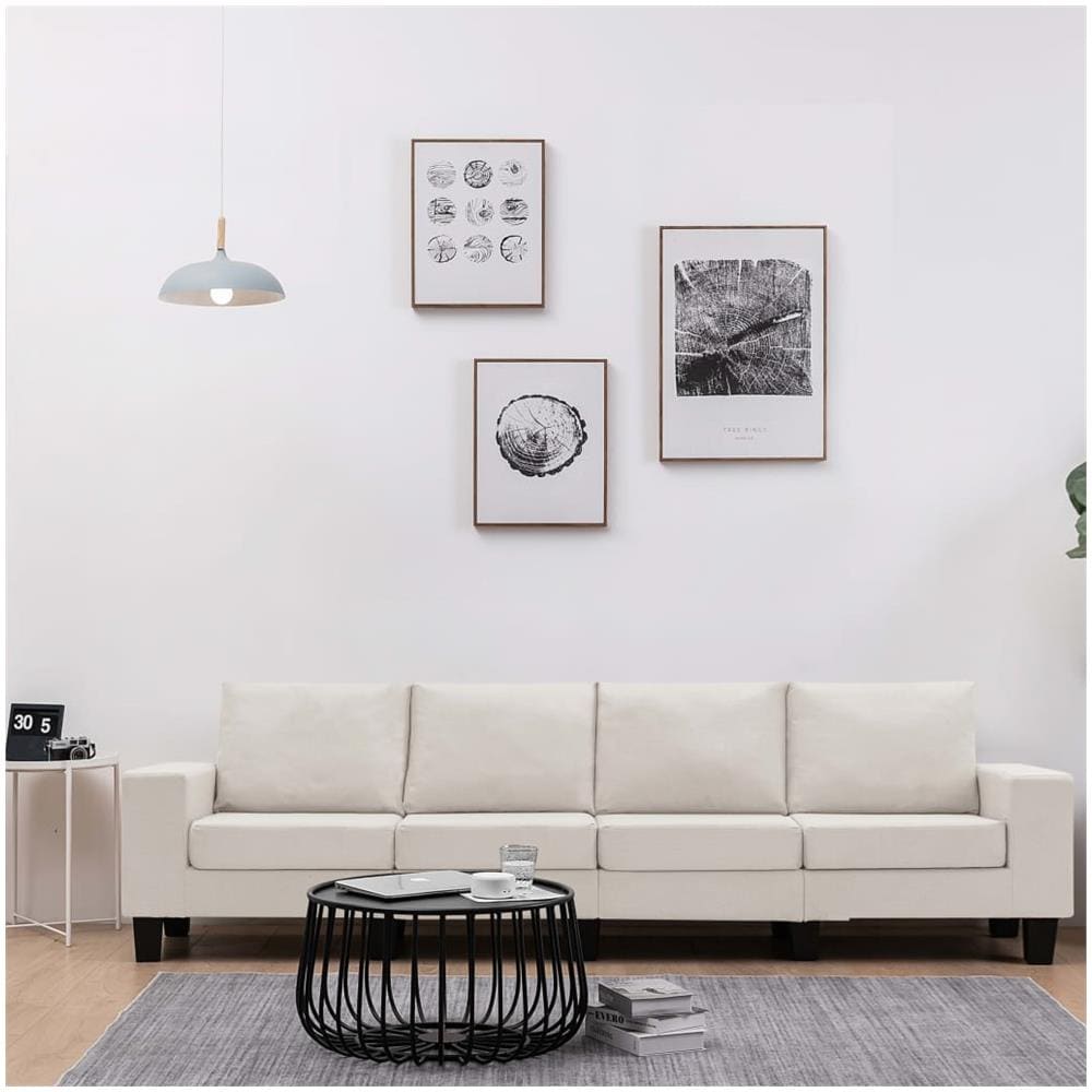 Divano A 4 Posti Crema In Tessuto - Foto 1