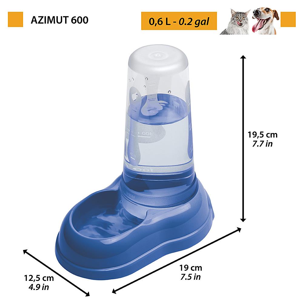 Distributore Di Cibo O Acqua Per Cani E Gatti Azimut 600 Dispenser Per Animali Mangiatoia Per Crocchette Cibo Secco Acqua 0,6 Litri, Robusta Plastica, Serbatoio Trasparente Con Scala Graduata, Fondo Antiscivolo, 12,5 X 19 X H 19,5 Cm Bianco - Foto 2