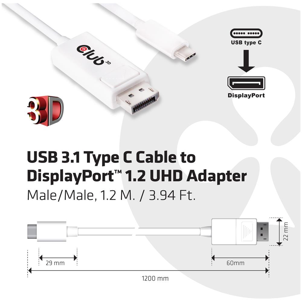 USB 3.1 Type C Cable to DisplayPort 1.2 UHD Adapter - Foto 4