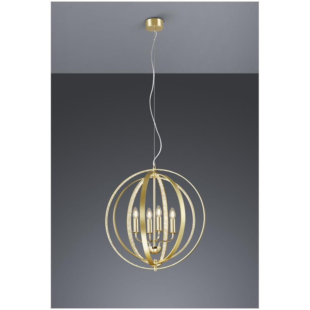 Candela Sospensione 4 Cerchi Metallo Oro Satinato Orientabili Con Interno Decoro Cristalli D. 56cm, H. 150cm - Foto 1