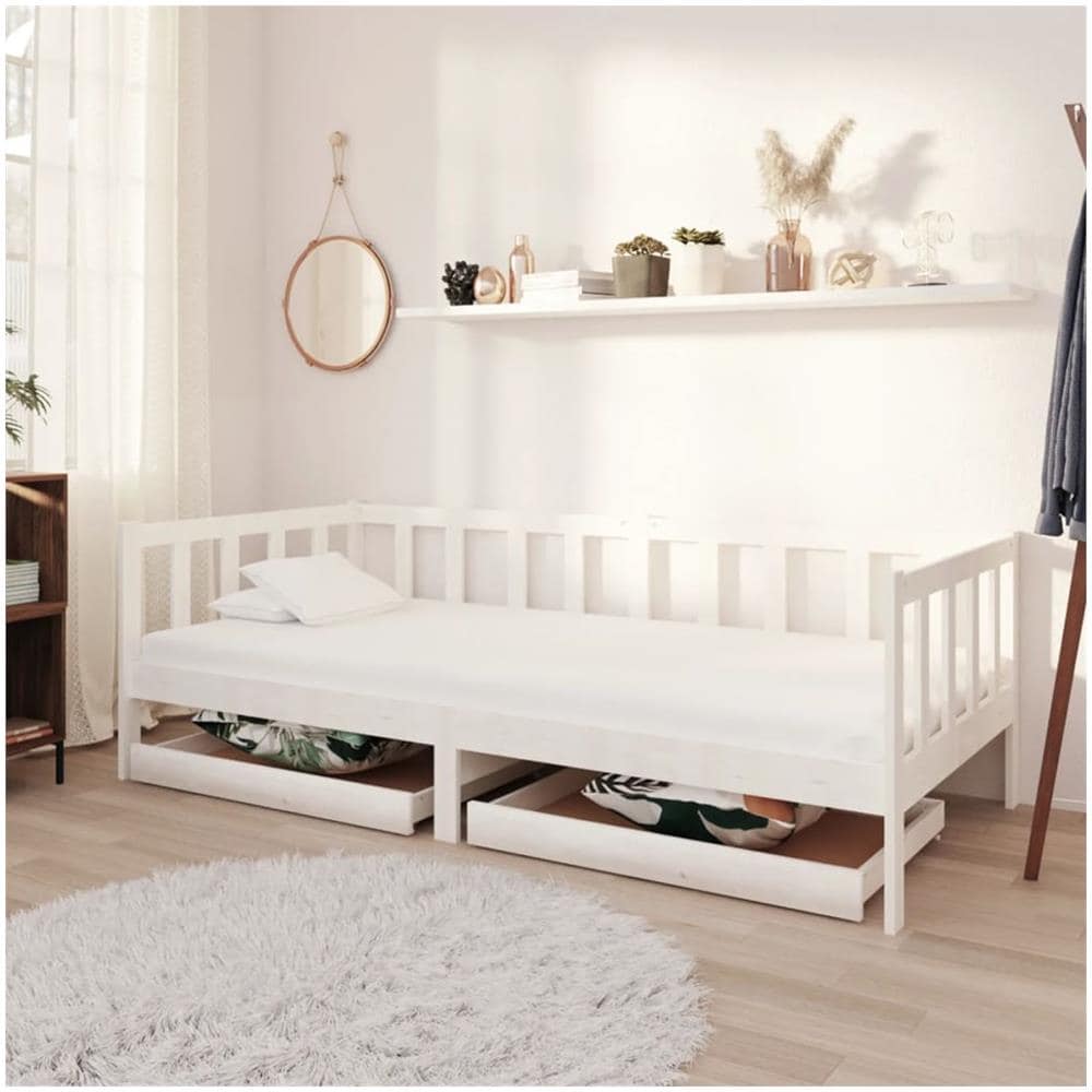 Divano Letto Con Cassetti 90x200 Cm Bianco In Massello Di Pino - Foto 1