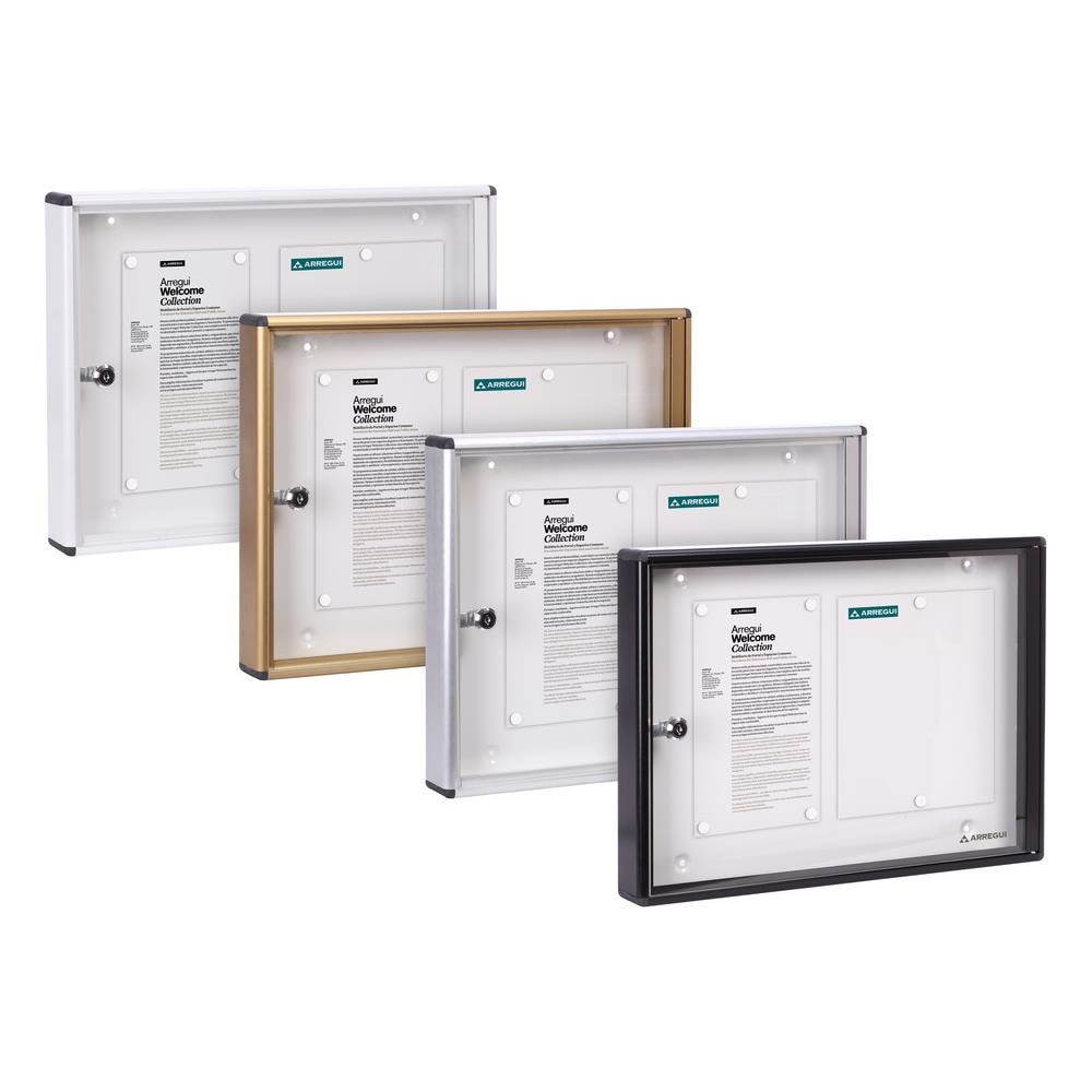 Pan42 Bacheca Magnetica Con Anta Battente Per Interni In Alluminio, Con Serratura E Chiave, 35 X 48 X 5 Cm, Contiene 2 Fogli A4 Argento - Foto 2