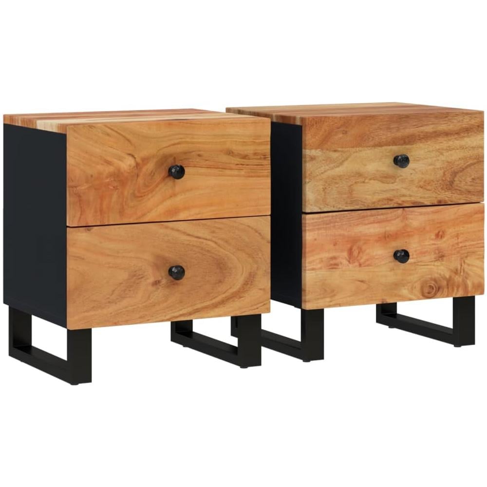 Comodini 2pz 40x33x46 Cm In Legno Massello Di Acacia - Foto 2