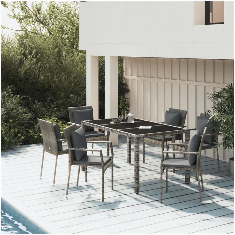 Set Divani Da Giardino 7 Pz Con Cuscini In Polyrattan Grigio - Foto 1
