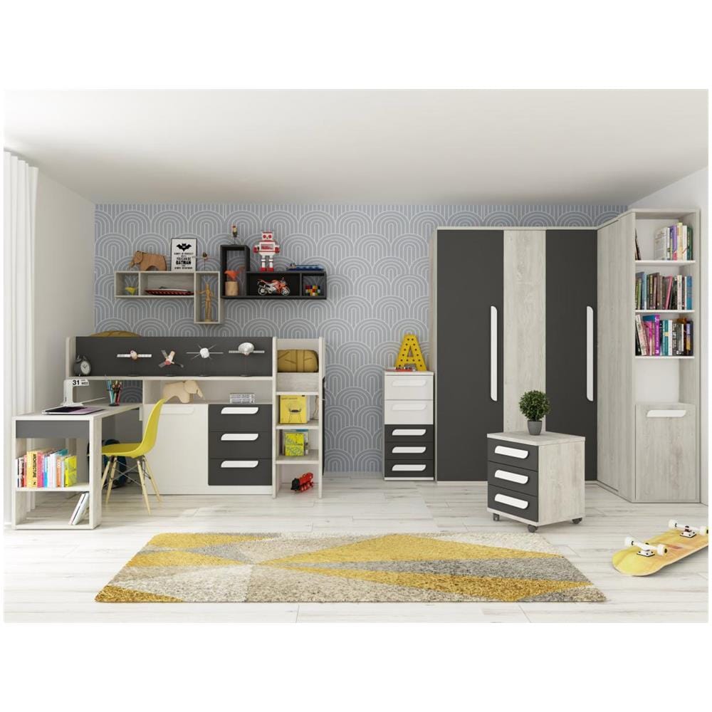 Letto Combinato Con Scrivania E Scomparti 90 X 200 Cm Antracite, Naturale E Bianco - Loukala - Foto 2