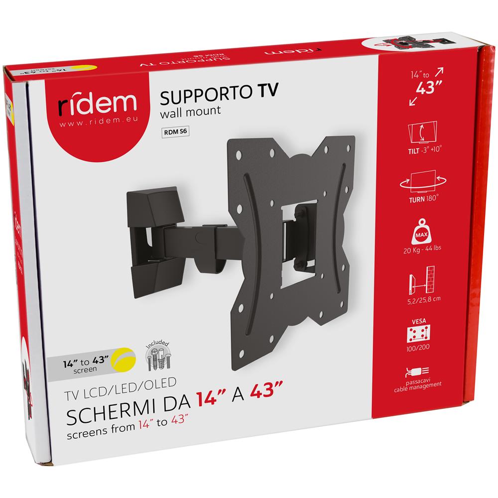 RDM S6 Supporto da Parete per TV 14" - 43" Portata Max 20 Kg - Foto 2