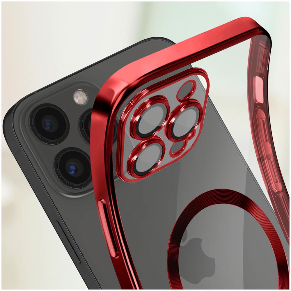 Cover Magsafe Per Iphone 13 Pro Max Silicone Protezione Fotocamera Bordo Rosso - Foto 4