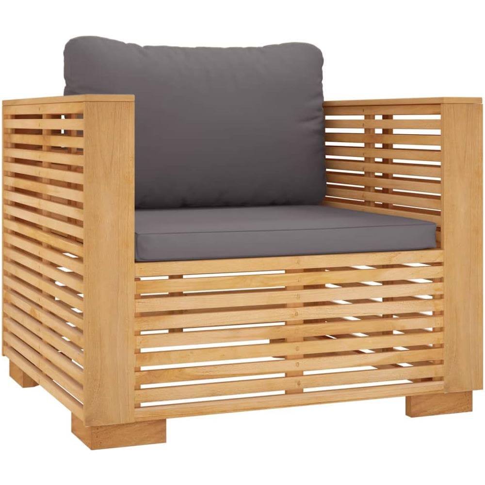 Divano Da Giardino Cuscini Grigio Scuro Legno Massello Di Teak - Foto 2