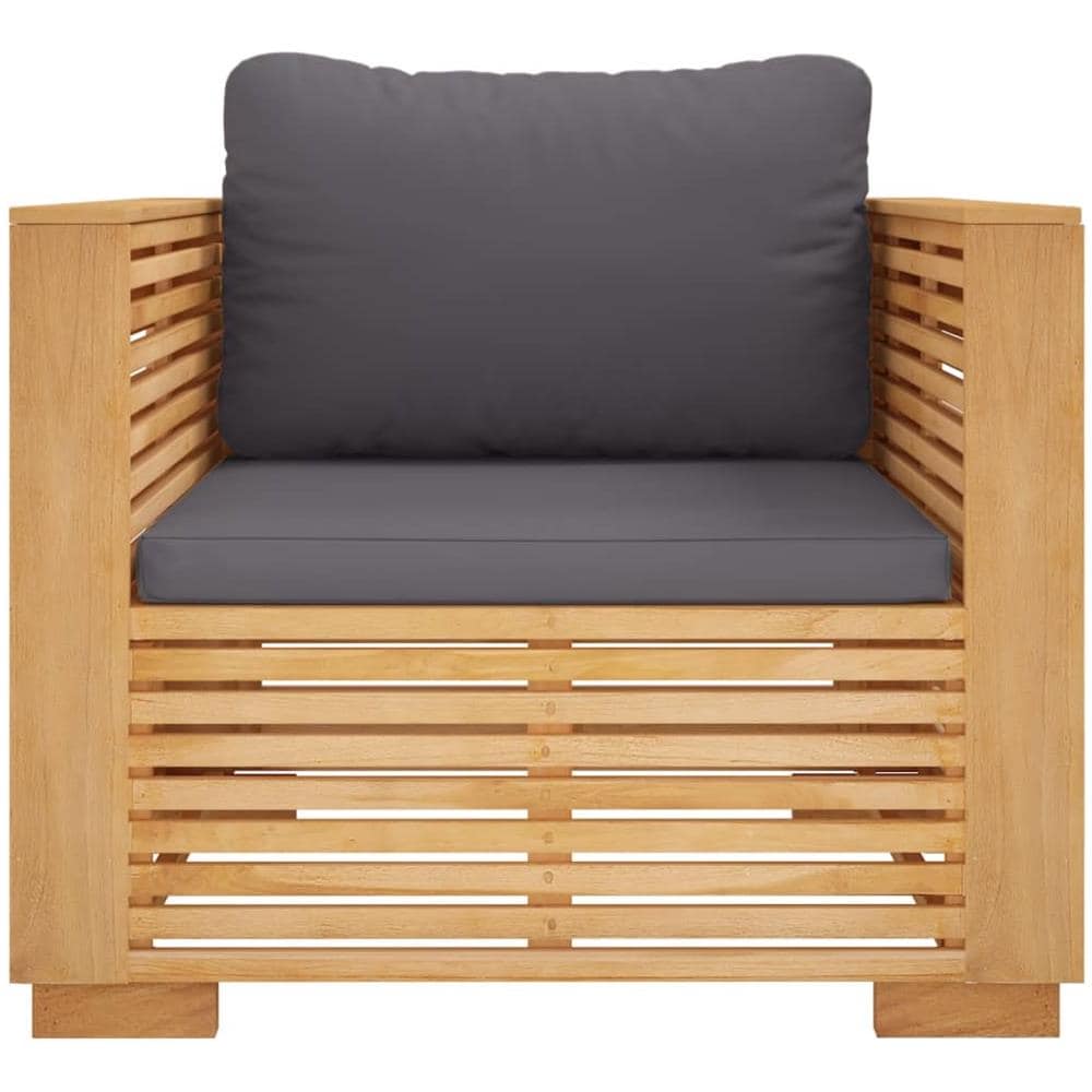 Divano Da Giardino Cuscini Grigio Scuro Legno Massello Di Teak - Foto 3