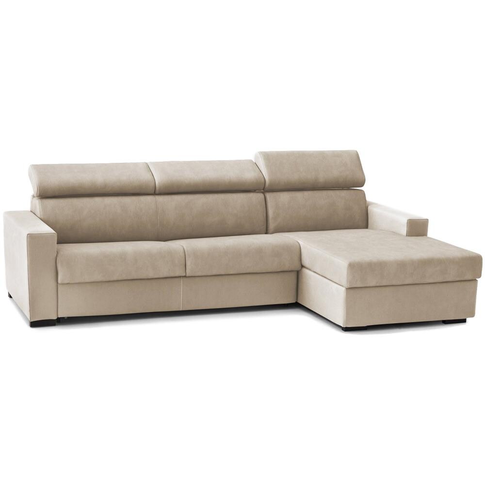 Divano Fisso Marica, Divano Ad Angolo, 100% Made In Italy, Sofà Soggiorno Con Chaise Longue, In Tessuto Imbottito - Penisola Contenitore Destra, Con Braccioli Standard, Cm 280x95h85, Beige - Foto 2